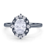 Halo Ballerina Style Oval Engagement Ring Cubic Zirconia 925 Sterling Silver