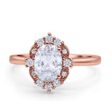 Halo Ballerina Style Oval Engagement Ring Cubic Zirconia 925 Sterling Silver