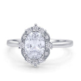 Halo Ballerina Style Oval Engagement Ring Cubic Zirconia 925 Sterling Silver