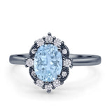 Halo Ballerina Style Oval Natural Aquamarine Solitaire Engagement Ring