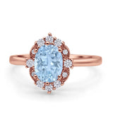 Halo Ballerina Style Oval Natural Aquamarine Solitaire Engagement Ring