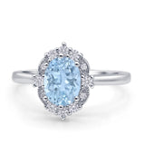 Halo Ballerina Style Oval Natural Aquamarine Solitaire Engagement Ring