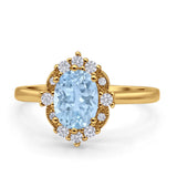 Halo Ballerina Style Oval Natural Aquamarine Solitaire Engagement Ring
