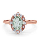 Halo Ballerina Style Oval Natural Green Amethyst Solitaire Engagement Ring