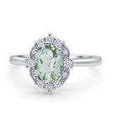 Halo Ballerina Style Oval Natural Green Amethyst Solitaire Engagement Ring