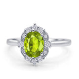 Halo Ballerina Style Oval Engagement Ring Cubic Zirconia 925 Sterling Silver