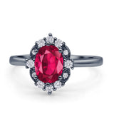 Halo Ballerina Style Oval Engagement Ring Cubic Zirconia 925 Sterling Silver