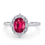 Halo Ballerina Style Oval Engagement Ring Cubic Zirconia 925 Sterling Silver