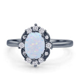 Halo Ballerina Style Oval Engagement Ring Cubic Zirconia 925 Sterling Silver