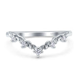 V-Shaped Contour Chevron Wedding Band Ring Cubic Zirconia 925 Sterling Silver