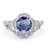 Round Floral Bridal Set Piece Vintage Style Engagement Ring Cubic Zirconia 925 Sterling Silver