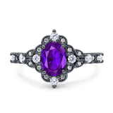 Vintage Inspired Art Deco Oval Engagement Ring Simulated Cubic Zirconia 925 Sterling Silver