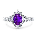 Vintage Inspired Art Deco Oval Engagement Ring Simulated Cubic Zirconia 925 Sterling Silver