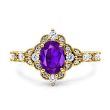 Vintage Inspired Art Deco Oval Engagement Ring Simulated Cubic Zirconia 925 Sterling Silver