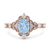 Vintage Inspired Art Deco Oval Engagement Ring Simulated Cubic Zirconia 925 Sterling Silver