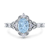Vintage Inspired Art Deco Oval Engagement Ring Simulated Cubic Zirconia 925 Sterling Silver