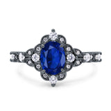 Vintage Inspired Art Deco Oval Engagement Ring Simulated Cubic Zirconia 925 Sterling Silver