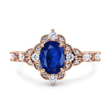 Vintage Inspired Art Deco Oval Engagement Ring Simulated Cubic Zirconia 925 Sterling Silver
