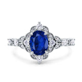 Vintage Inspired Art Deco Oval Engagement Ring Simulated Cubic Zirconia 925 Sterling Silver