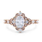 Vintage Inspired Art Deco Oval Engagement Ring Simulated Cubic Zirconia 925 Sterling Silver