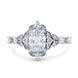 Vintage Inspired Art Deco Oval Engagement Ring Simulated Cubic Zirconia 925 Sterling Silver