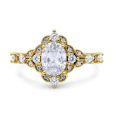 Vintage Inspired Art Deco Oval Engagement Ring Simulated Cubic Zirconia 925 Sterling Silver