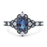 Halo Art Deco Oval Lab Alexandrite Engagement Ring