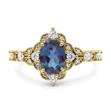 Halo Art Deco Oval Lab Alexandrite Engagement Ring