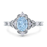 Halo Art Deco Oval Natural Aquamarine Engagement Ring