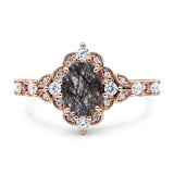 Halo Art Deco Oval Natural Rutilated Quartz Engagement Ring