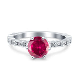 Art Deco Round Engagement Ring Simulated Cubic Zirconia 925 Sterling Silver