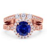 Halo Bridal Set Piece Round Wedding Band Ring Cubic Zirconia 925 Sterling Silver