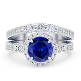 Halo Bridal Set Piece Round Wedding Band Ring Cubic Zirconia 925 Sterling Silver