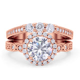 Halo Bridal Set Piece Round Wedding Band Ring Cubic Zirconia 925 Sterling Silver