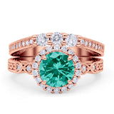 Halo Bridal Set Piece Round Wedding Band Ring Cubic Zirconia 925 Sterling Silver