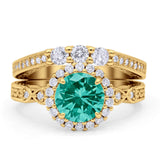 Halo Bridal Set Piece Round Wedding Band Ring Cubic Zirconia 925 Sterling Silver