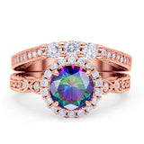 Halo Bridal Set Piece Round Wedding Band Ring Cubic Zirconia 925 Sterling Silver