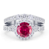 Halo Bridal Set Piece Round Wedding Band Ring Cubic Zirconia 925 Sterling Silver