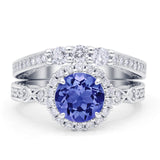 Halo Bridal Set Piece Round Wedding Band Ring Cubic Zirconia 925 Sterling Silver