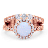 Halo Bridal Set Piece Round Wedding Band Ring Cubic Zirconia 925 Sterling Silver