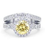 Halo Bridal Set Piece Round Wedding Band Ring Cubic Zirconia 925 Sterling Silver