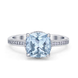 Elegant Hidden Halo Cushion Engagement Ring Cubic Zirconia 925 Sterling Silver