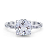Elegant Hidden Halo Cushion Engagement Ring Cubic Zirconia 925 Sterling Silver