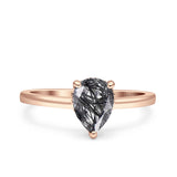 Teardrop Pear Hidden Halo Natural Rutilated Quartz Engagement Ring