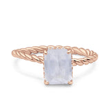 Hidden Halo Twisted Rope Emerald Cut Natural Moonstone Engagement Ring