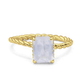 Hidden Halo Twisted Rope Emerald Cut Natural Moonstone Engagement Ring