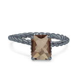 Hidden Halo Twisted Rope Emerald Cut Natural Chocolate Brown Smoky Quartz Engagement Ring