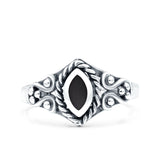 Vintage Style Marquise Lab Opal Ring Solid Oxidized 925 Sterling Silver