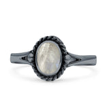 Oval Fashion Lab Created Opal Ring Oxidized 925 Sterling Silver