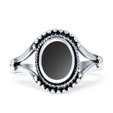Oval Rope Beaded Oxidized Split Shank Turquoise Black Onyx Thumb Ring 925 Sterling Silver